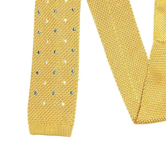Roundtree & Yorke Silk Tie Men’s 60.5” Gold Blue Dot Woven Square Skinny New - Picture 1 of 4